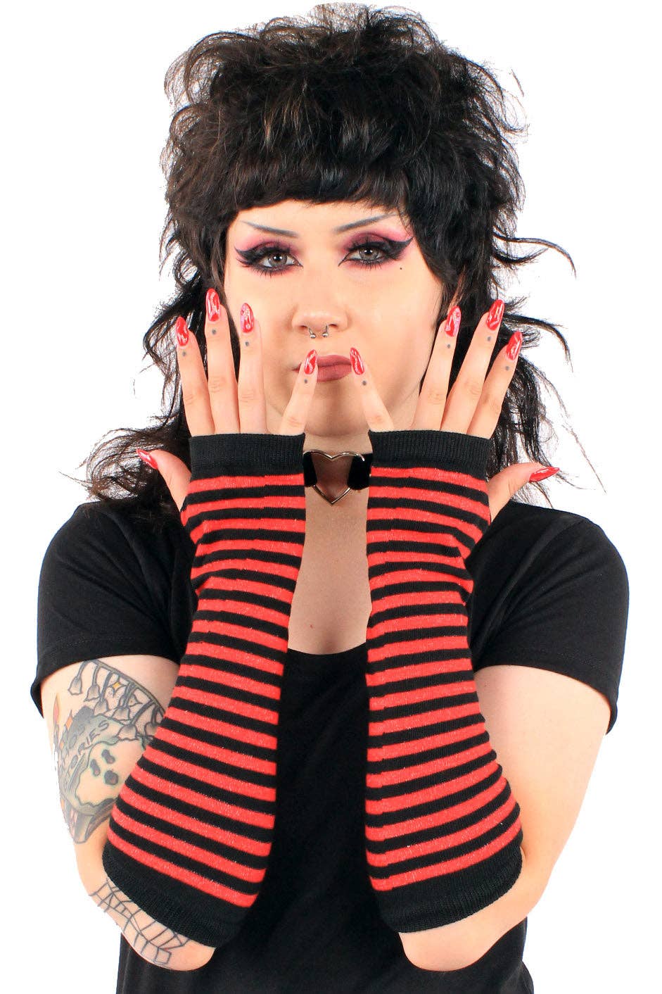 Emo Striped Arm Warmers [Black/Red]