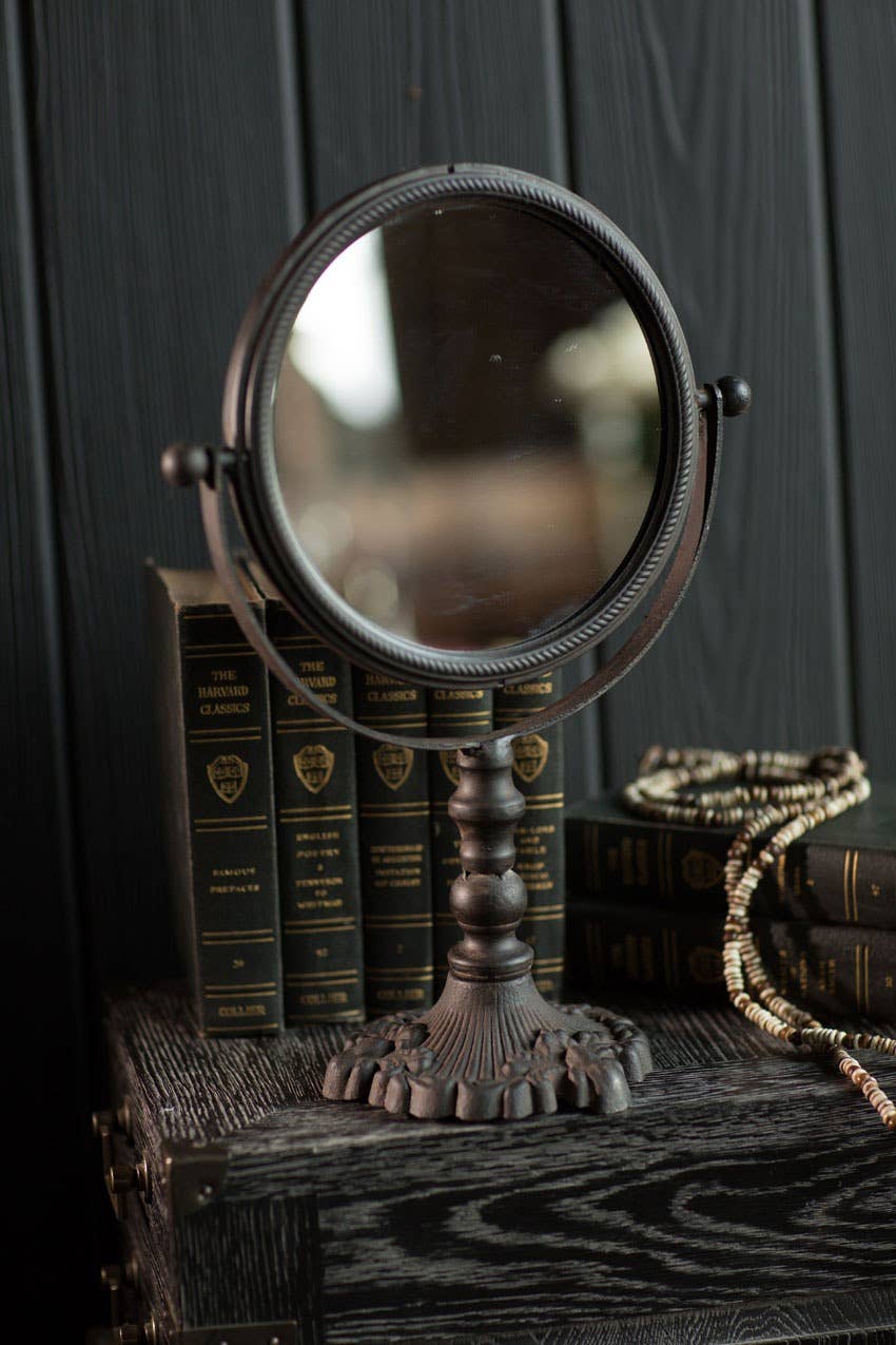 Classic Round Cast Iron Pivoting Vanity Mirror