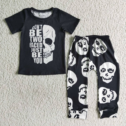 Baby boys two faced skull pants set