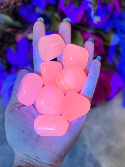 Tumbled Pink Calcite, UV Reactive, Fluorescent Crystals