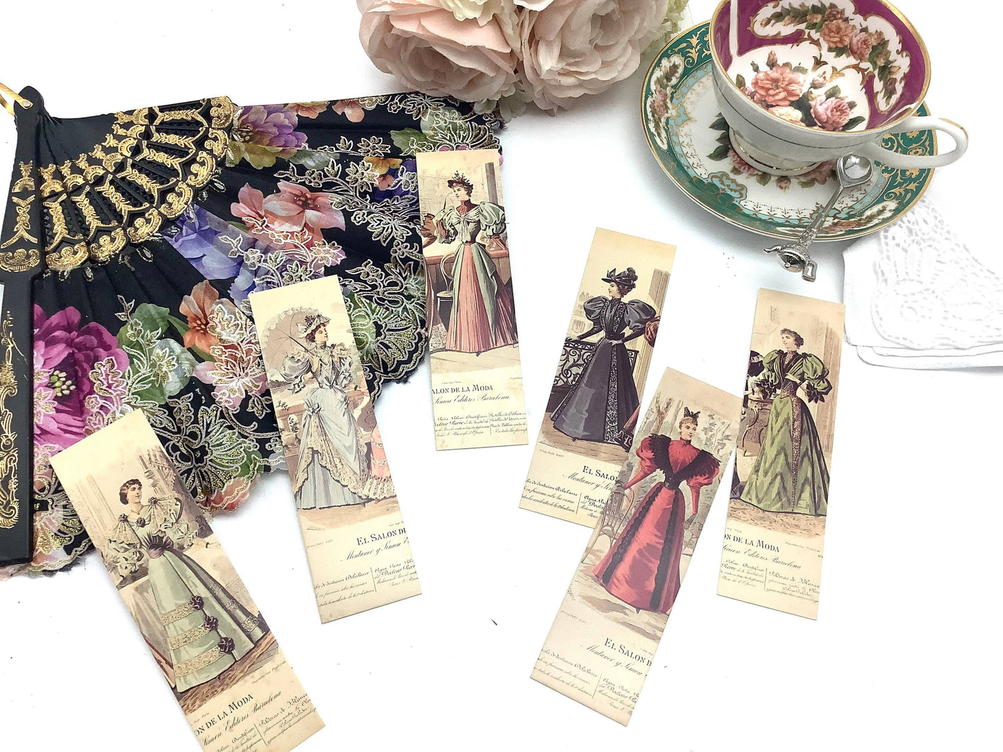 Tea and Bookmark with French Tea packet Victorian Ladies