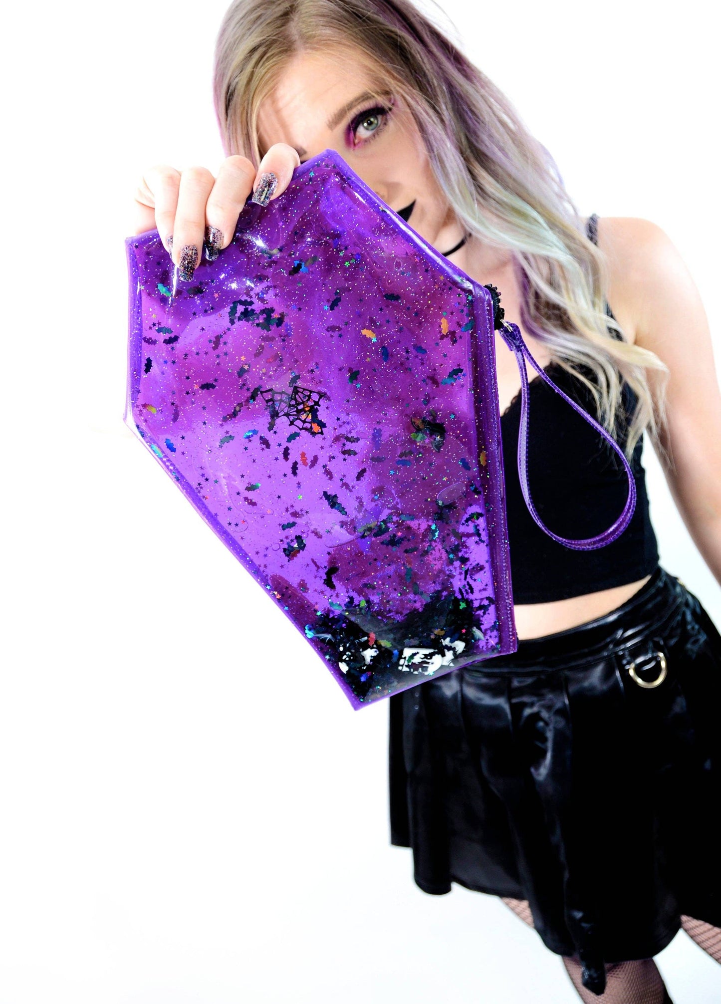 Too Cute to Spook Liquid Glitter Coffin Clutch