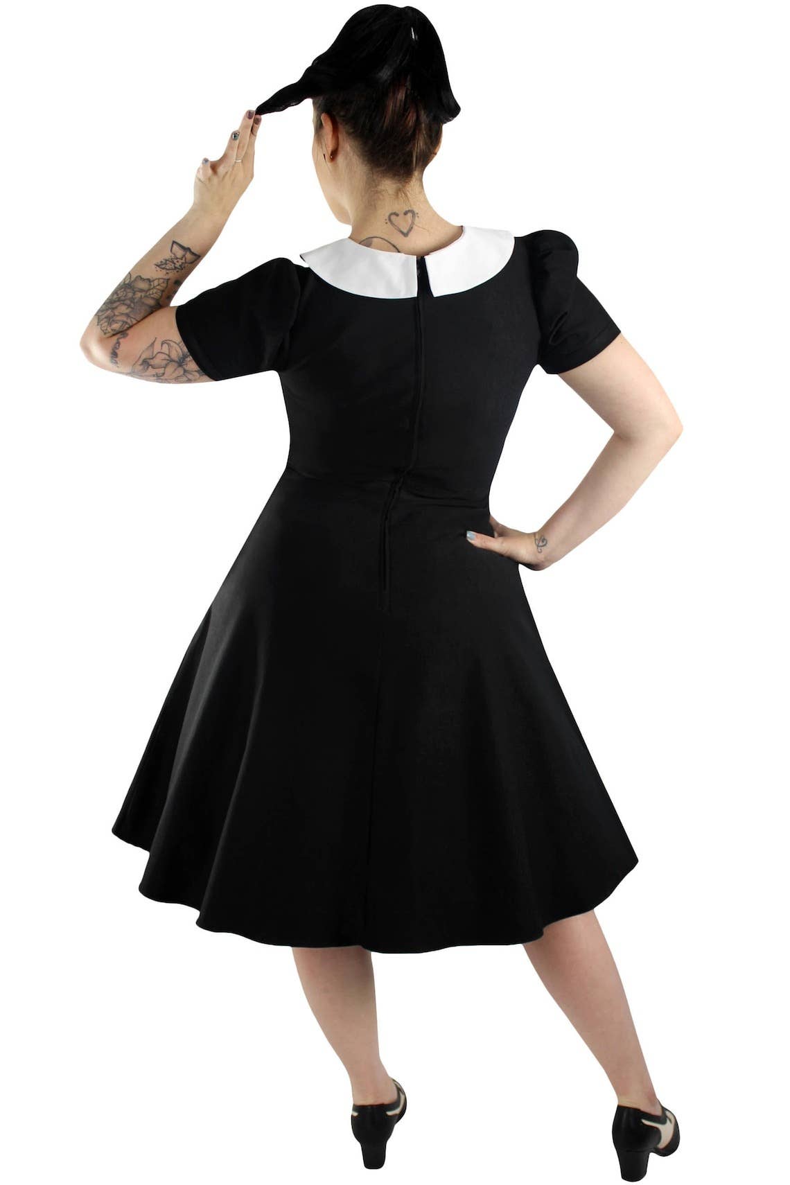 Vintage Inspired Black and White Pointy Collar Dress