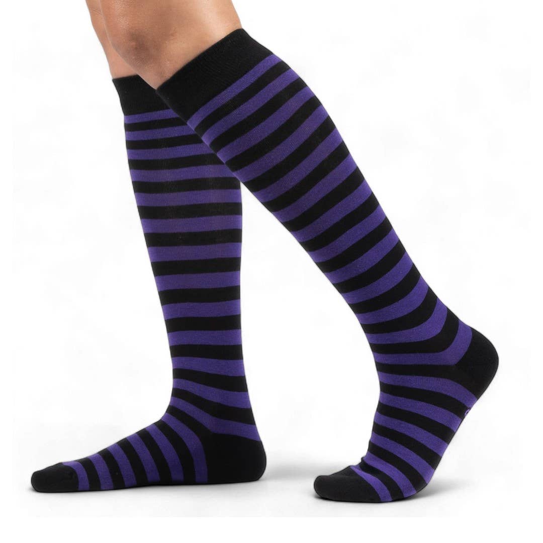 Grape and Black Stripes Knee High Socks