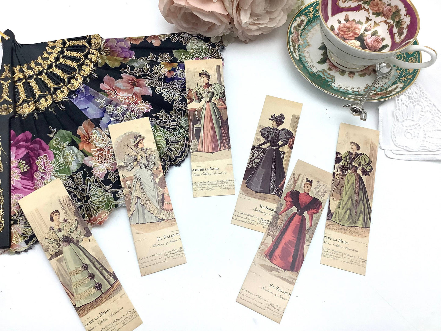 Tea and Bookmark with French Tea packet Victorian Ladies