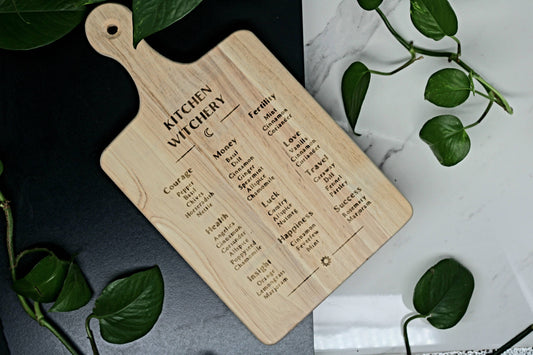 13" kitchen witch herbal engraved charcuterie cutting board